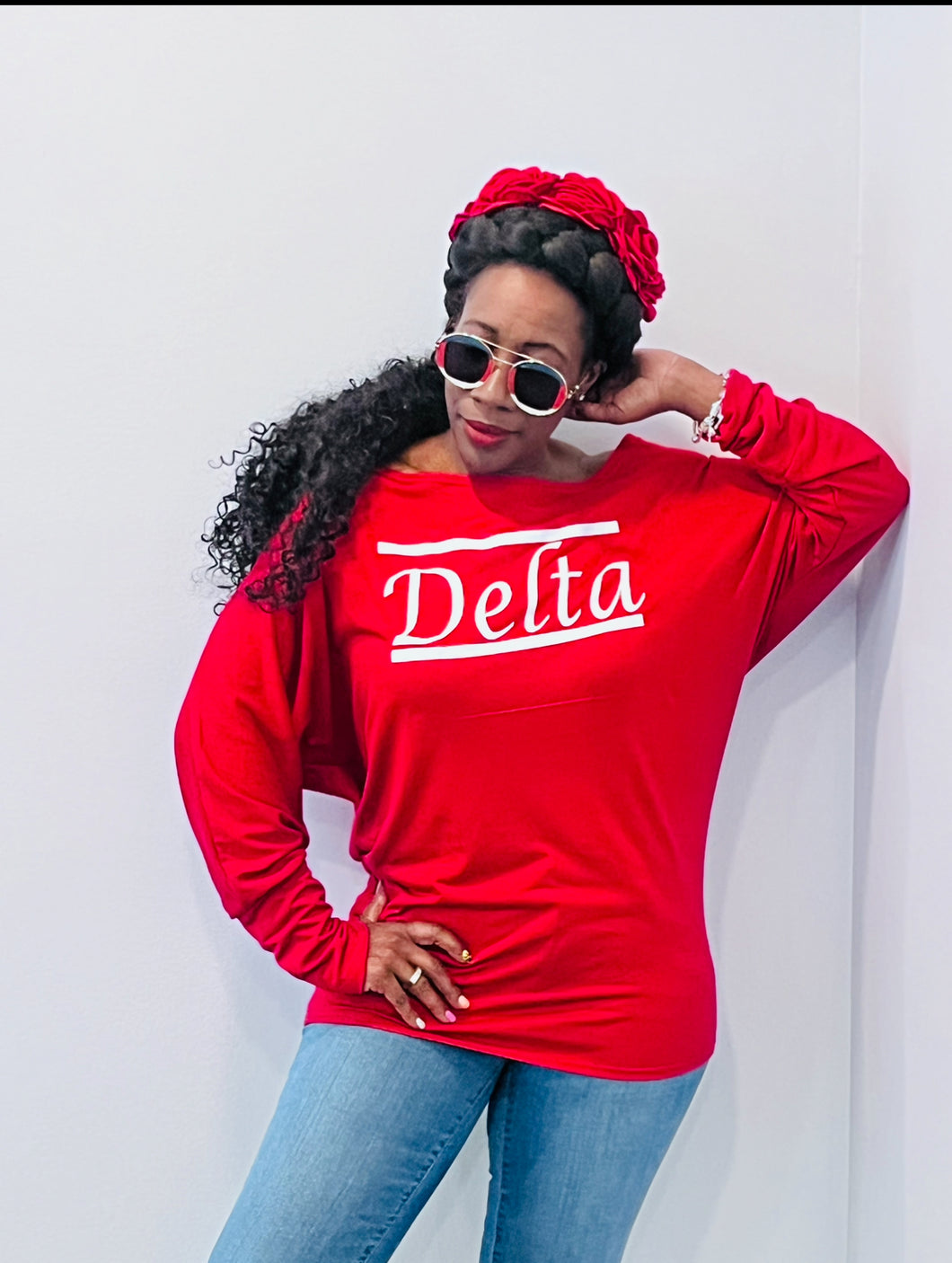 Off the Shoulder Red Delta Top