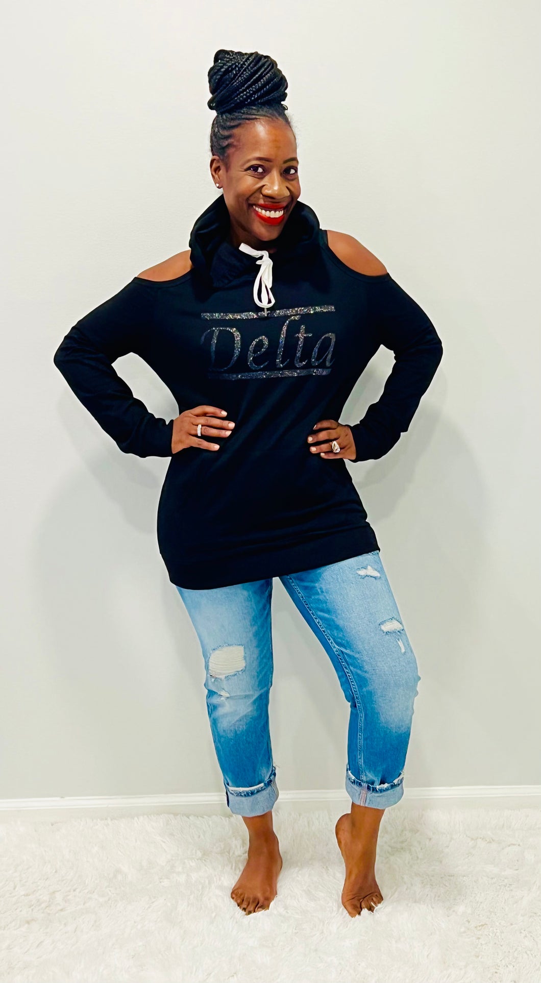 Delta Black Cold Shoulder Sweatshirt